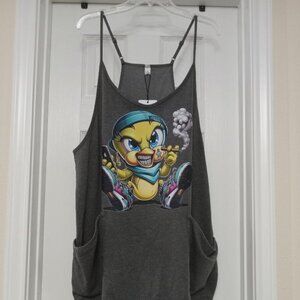 Drop Crot** Romper w/Very Bad Canary Graphic Print Gray XL